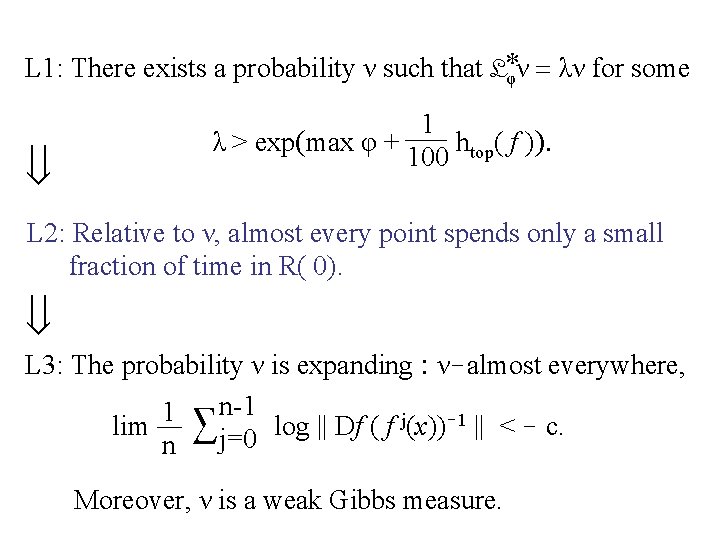 L 1: There exists a probability ν such that L*φν λν for some 1