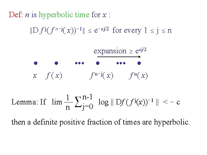 Def: n is hyperbolic time for x : D f j( f n j(