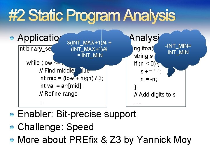 #2 Static Program Analysis Application: 3(INT_MAX+1)/4 PREfix Static Analysis + int binary_search(int[] arr, int