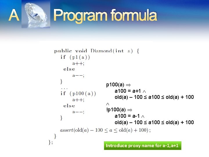 A Program formula p 100(a) a 100 = a+1 old(a) – 100 ≤ a