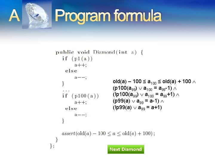 A Program formula old(a) – 100 ≤ a 100 ≤ old(a) + 100 (p