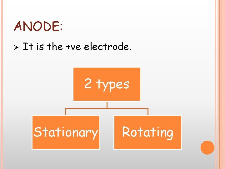 ANODE: Ø It is the +ve electrode. 2 types Stationary Rotating 