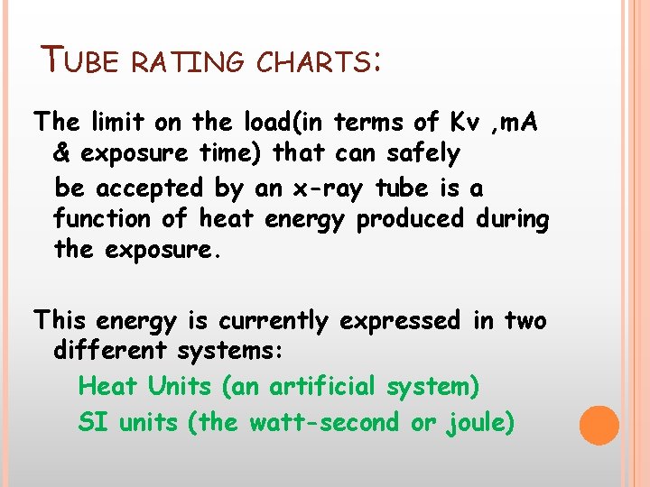 TUBE RATING CHARTS: The limit on the load(in terms of Kv , m. A