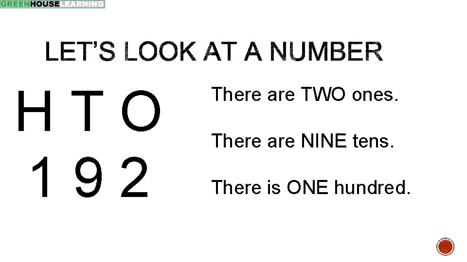 HTO 192 There are TWO ones. There are NINE tens. There is ONE hundred.