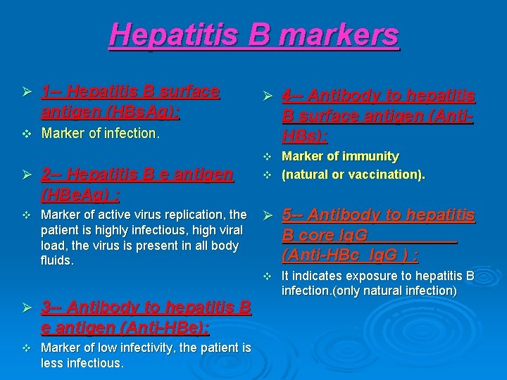 Hepatitis B markers Ø 1 -- Hepatitis B surface antigen (HBs. Ag): v Marker