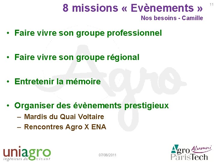 8 missions « Evènements » Nos besoins - Camille • Faire vivre son groupe