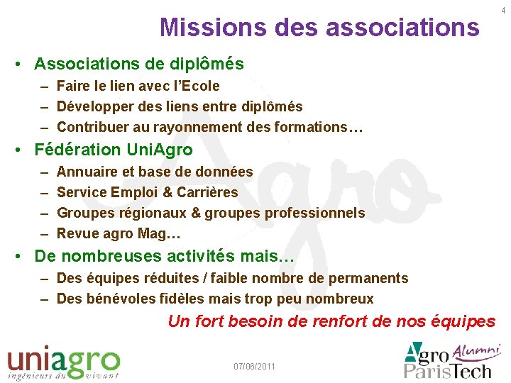 Missions des associations • Associations de diplômés – Faire le lien avec l’Ecole –