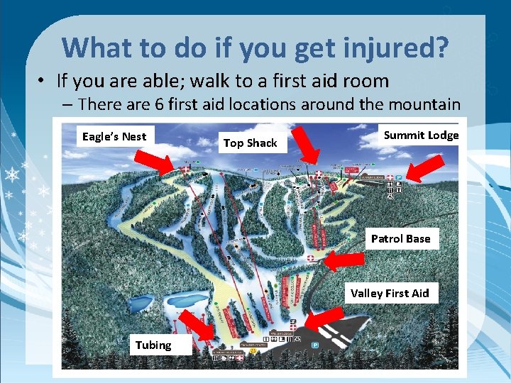 What to do if you get injured? • If you are able; walk to