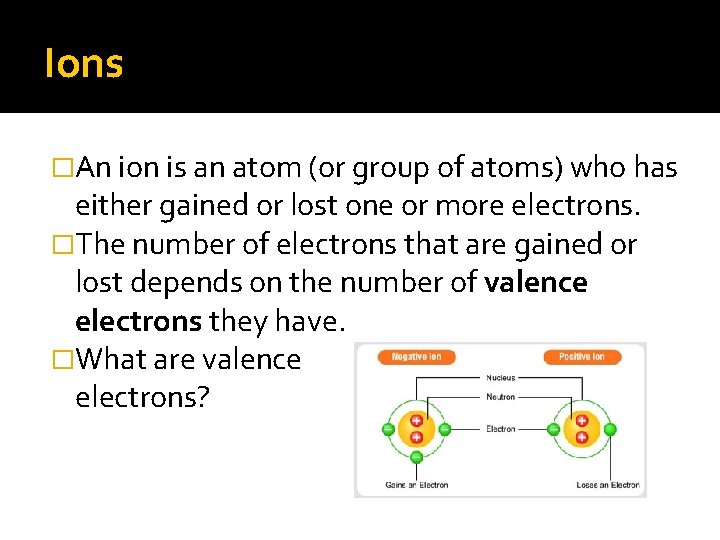 Ions �An ion is an atom (or group of atoms) who has either gained