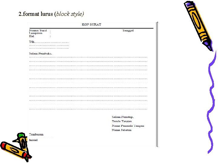 2. format lurus (block style) 