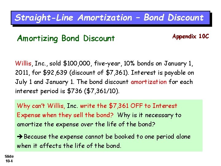 Straight-Line Amortization – Bond Discount Amortizing Bond Discount Appendix 10 C Willis, Inc. ,