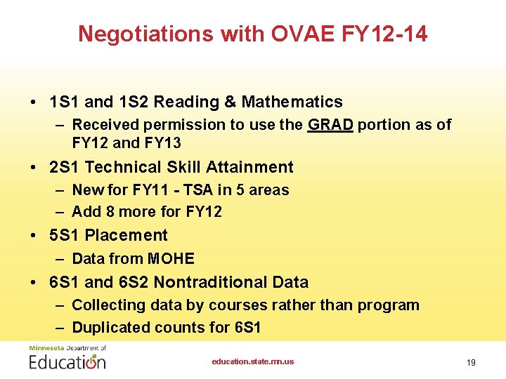 Negotiations with OVAE FY 12 -14 • 1 S 1 and 1 S 2
