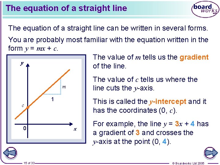 The equation of a straight line can be written in several forms. You are