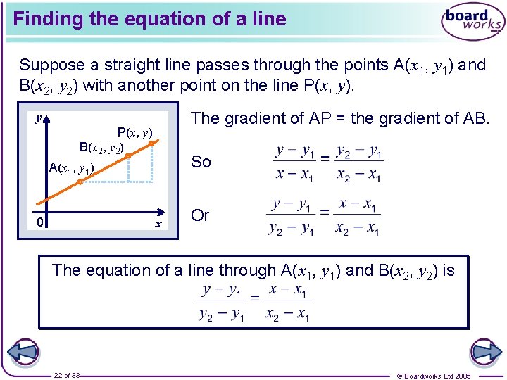 Finding the equation of a line Suppose a straight line passes through the points