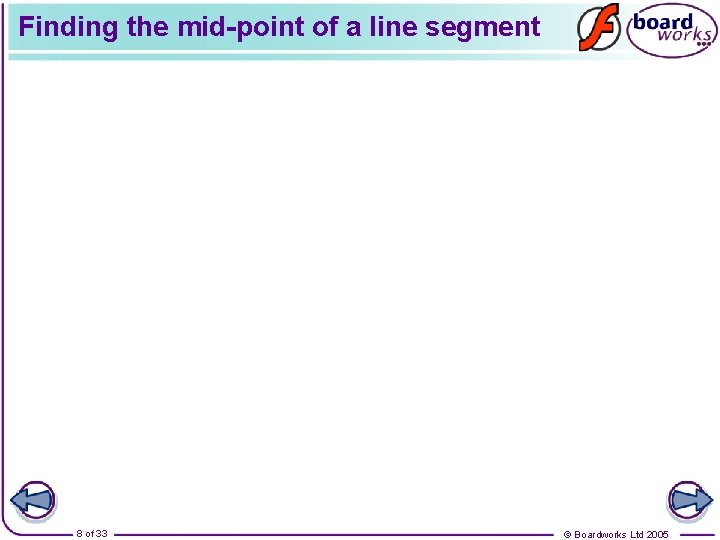 Finding the mid-point of a line segment 8 of 33 © Boardworks Ltd 2005