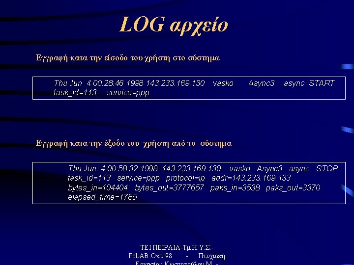 LOG αρχείο Εγγραφή κατα την είσοδο του χρήστη στο σύστημα Thu Jun 4 00: