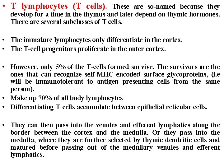  • T lymphocytes (T cells). These are so-named because they develop for a
