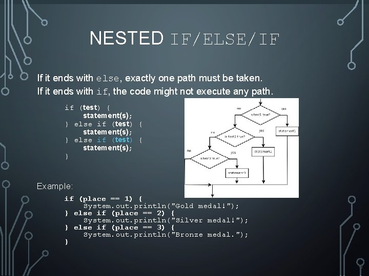 NESTED IF/ELSE/IF If it ends with else, exactly one path must be taken. If NESTED IF/ELSE/IF If it ends with else, exactly one path must be taken. If