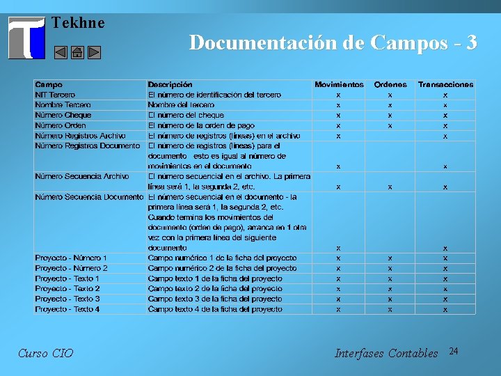Tekhne Curso CIO Documentación de Campos - 3 Interfases Contables 24 