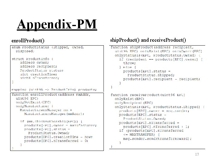 Appendix-PM enroll. Product() ship. Product() and receive. Product() 17 