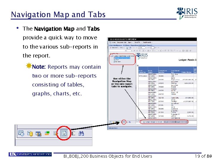 Navigation Map and Tabs • The Navigation Map and Tabs provide a quick way