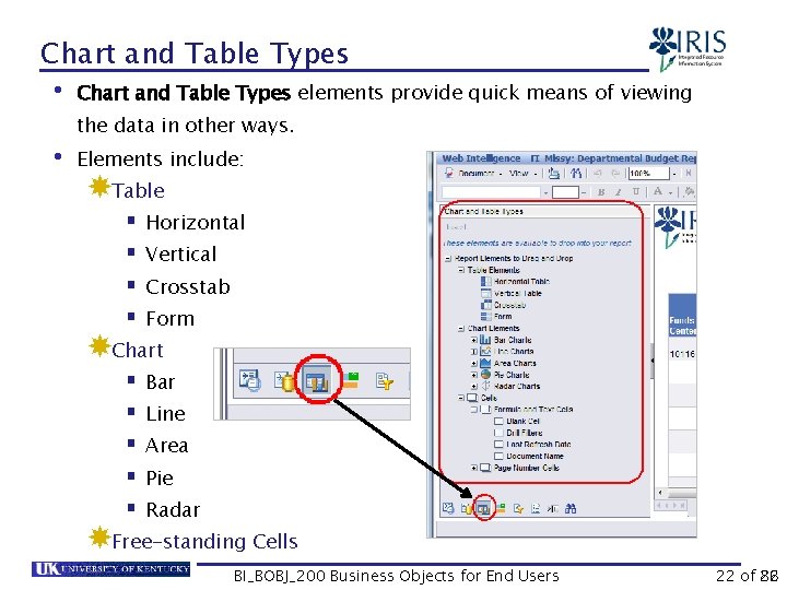 Chart and Table Types • Chart and Table Types elements provide quick means of