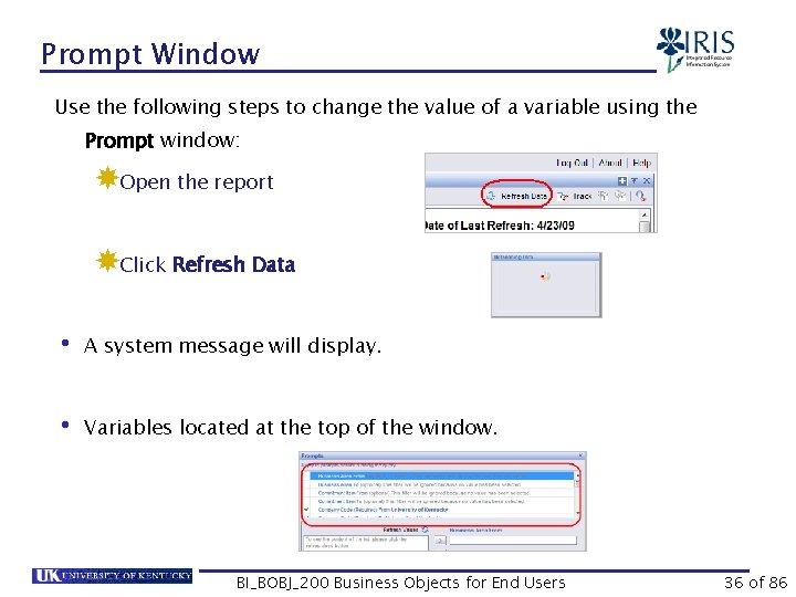 Prompt Window Use the following steps to change the value of a variable using
