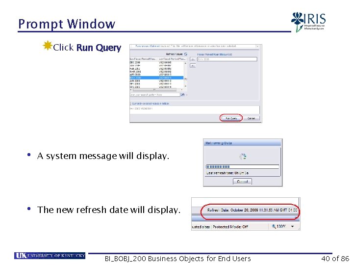 Prompt Window Click Run Query • A system message will display. • The new