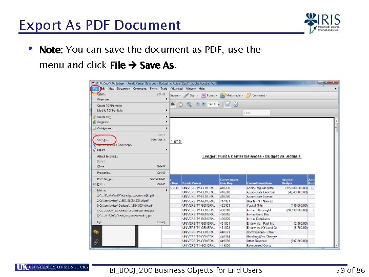 Export As PDF Document • Note: You can save the document as PDF, use