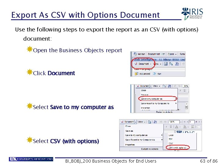 Export As CSV with Options Document Use the following steps to export the report