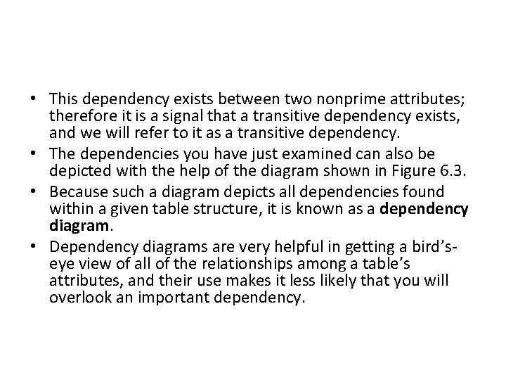  • This dependency exists between two nonprime attributes; therefore it is a signal