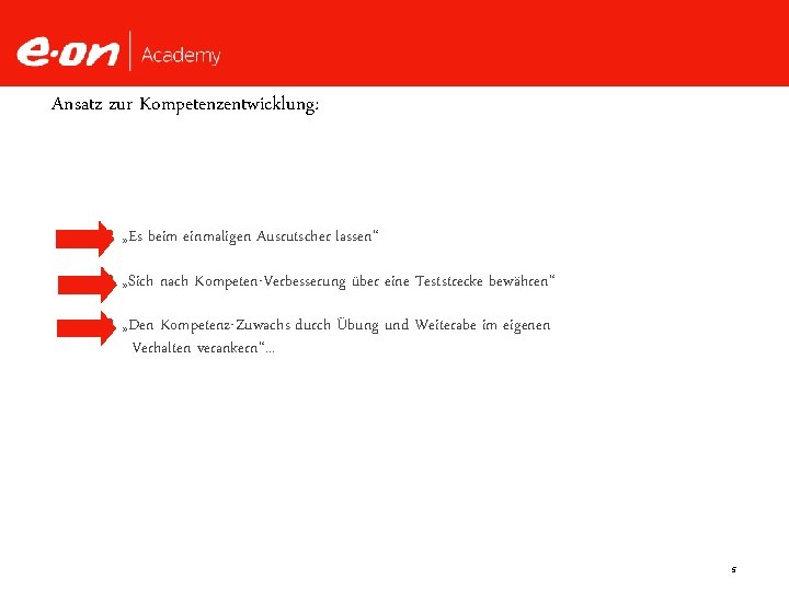 Ansatz zur Kompetenzentwicklung: „Es beim einmaligen Ausrutscher lassen“ „Sich nach Kompeten-Verbesserung über eine Teststrecke