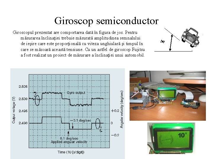 Giroscop semiconductor Giroscopul prezentat are comportarea dată în figura de jos. Pentru măsurarea înclinaţiei