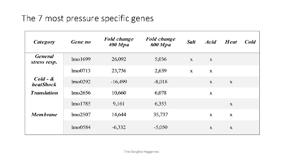 The 7 most pressure specific genes Tine Bergitte Heggernes 