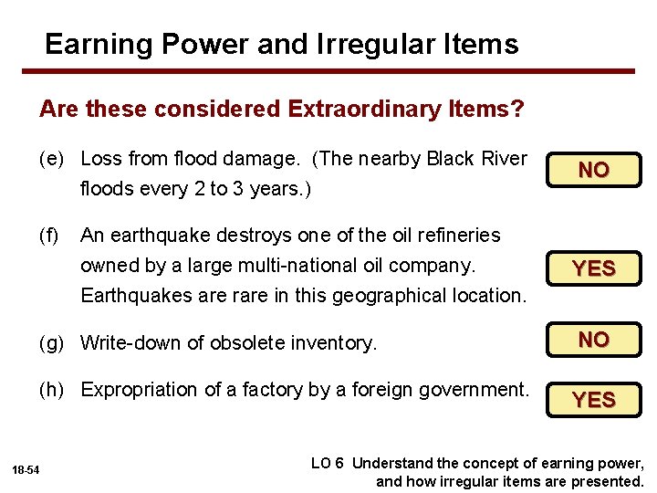 Earning Power and Irregular Items Are these considered Extraordinary Items? (e) Loss from flood