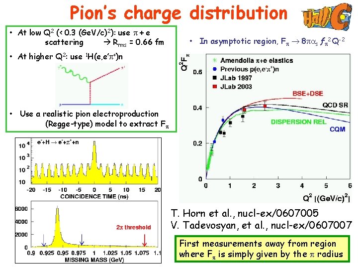 Pion’s charge distribution • At low Q 2 (< 0. 3 (Ge. V/c)2): use