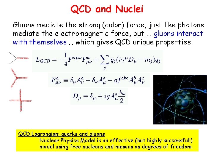 QCD and Nuclei Gluons mediate the strong (color) force, just like photons mediate the