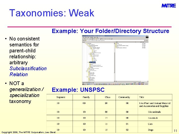 Taxonomies: Weak Example: Your Folder/Directory Structure • No consistent semantics for parent-child relationship: arbitrary