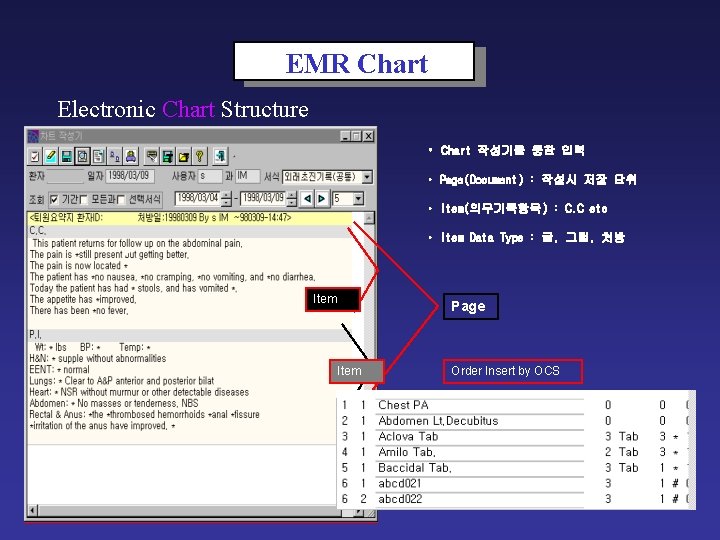 EMR Chart Electronic Chart Structure • Chart 작성기를 통한 입력 • Page(Document) : 작성시 EMR Chart Electronic Chart Structure • Chart 작성기를 통한 입력 • Page(Document) : 작성시