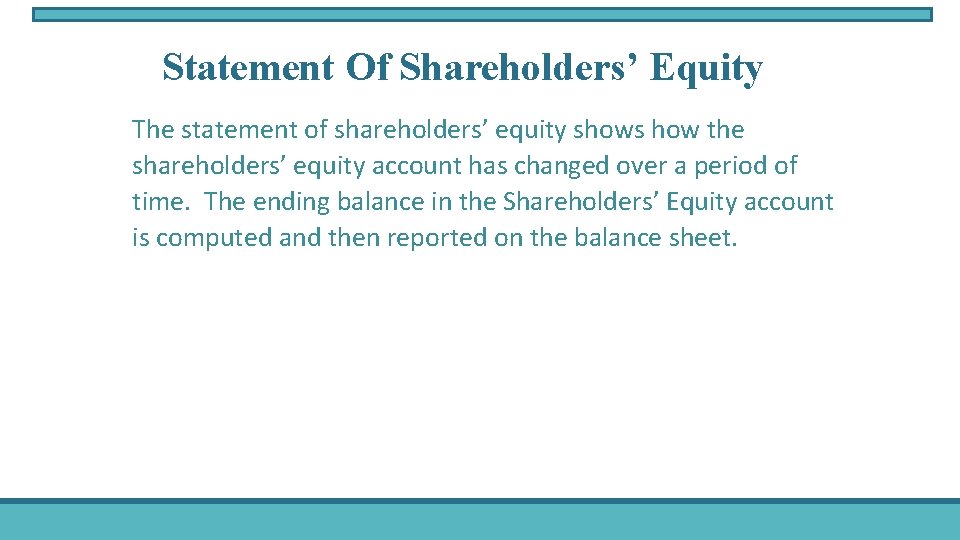 Statement Of Shareholders’ Equity The statement of shareholders’ equity shows how the shareholders’ equity
