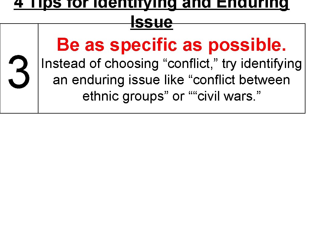 4 Tips for Identifying and Enduring Issue 3 Be as specific as possible. Instead 4 Tips for Identifying and Enduring Issue 3 Be as specific as possible. Instead