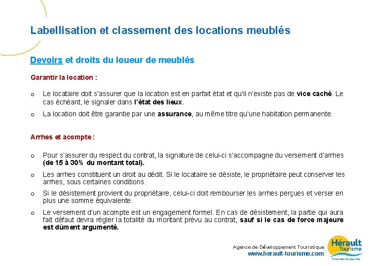 Labellisation et classement des locations meublés Devoirs et droits du loueur de meublés Garantir