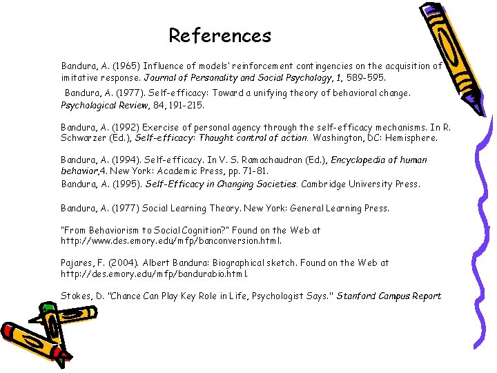 References Bandura, A. (1965) Influence of models’ reinforcement contingencies on the acquisition of imitative