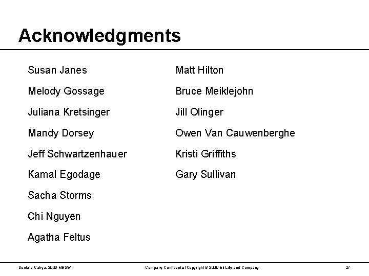 Acknowledgments Susan Janes Matt Hilton Melody Gossage Bruce Meiklejohn Juliana Kretsinger Jill Olinger Mandy