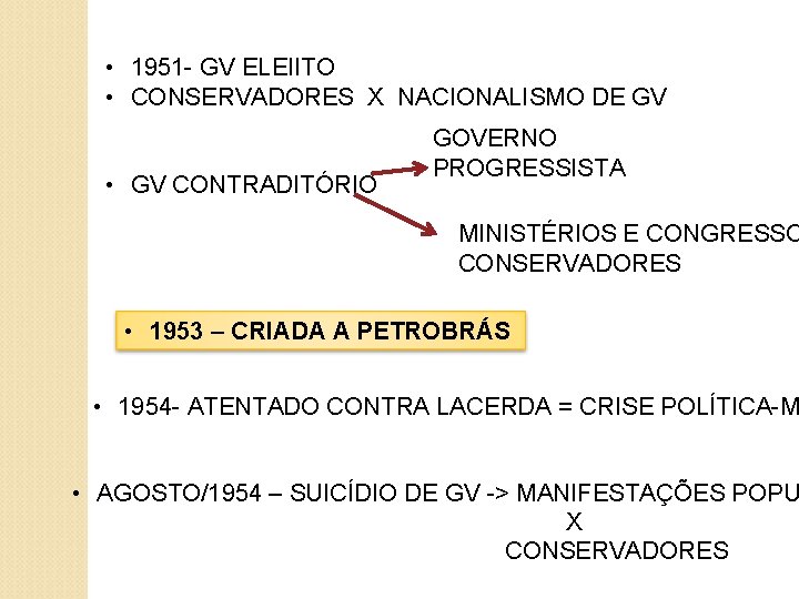  • 1951 - GV ELEIITO • CONSERVADORES X NACIONALISMO DE GV • GV