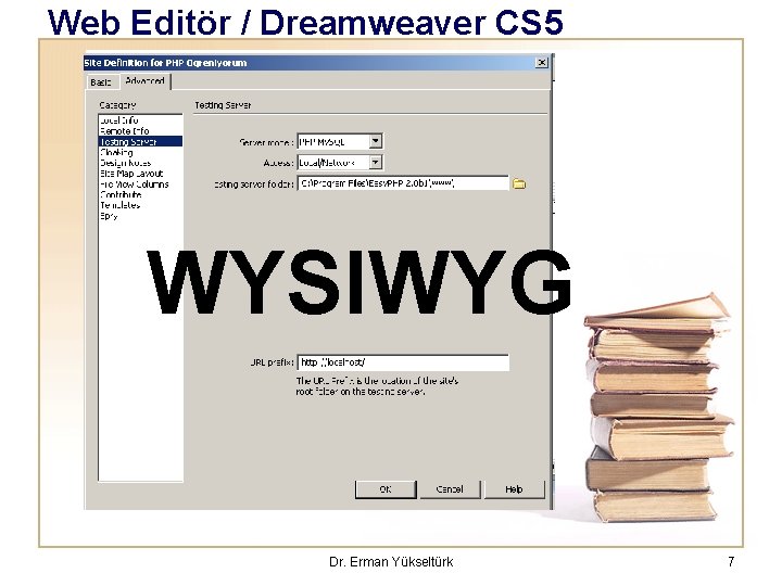 Web Editör / Dreamweaver CS 5 WYSIWYG Dr. Erman Yükseltürk 7 