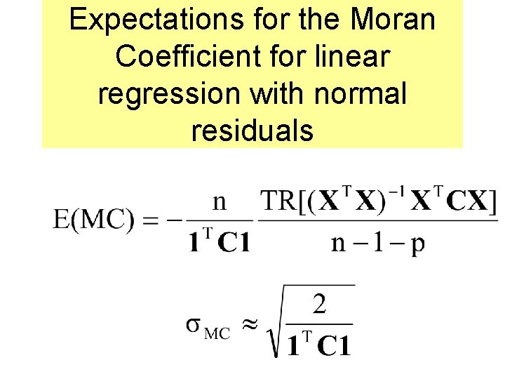 Expectations for the Moran Coefficient for linear regression with normal residuals 
