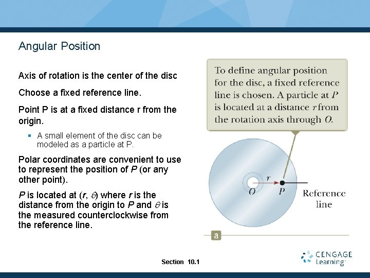 Angular Position Axis of rotation is the center of the disc Choose a fixed