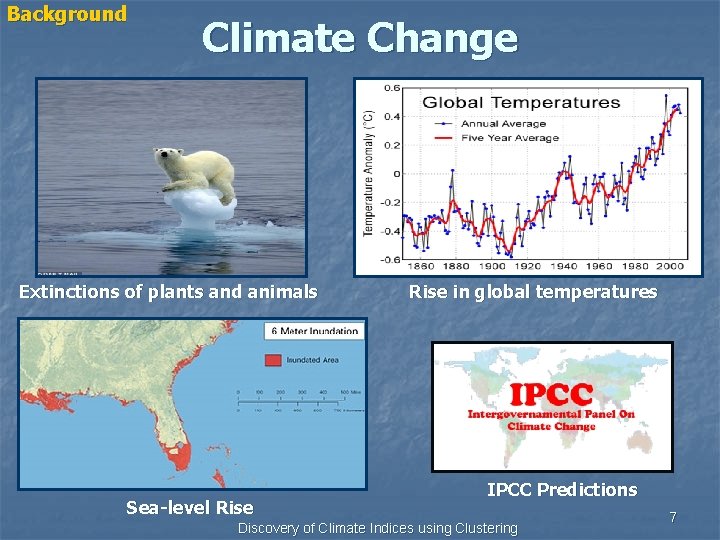 Background Climate Change Extinctions of plants and animals Sea level Rise in global temperatures