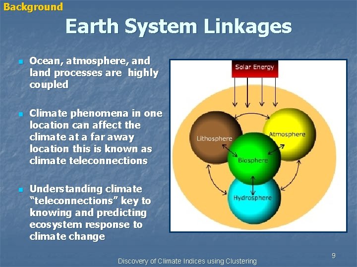 Background Earth System Linkages n n n Ocean, atmosphere, and land processes are highly